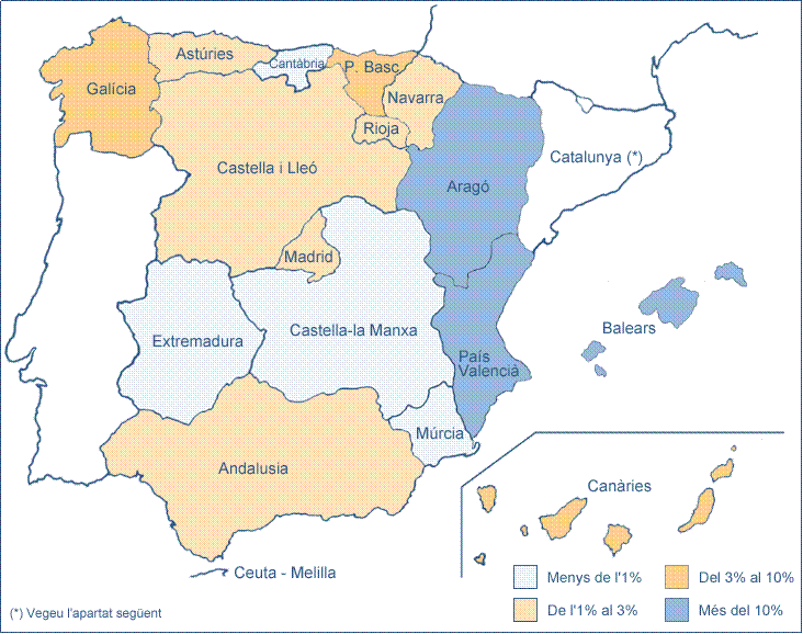 Mapa Espanya. Distribuci estudiantat
